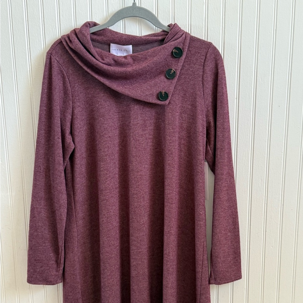 French Grey Burgundy Sweater Dress